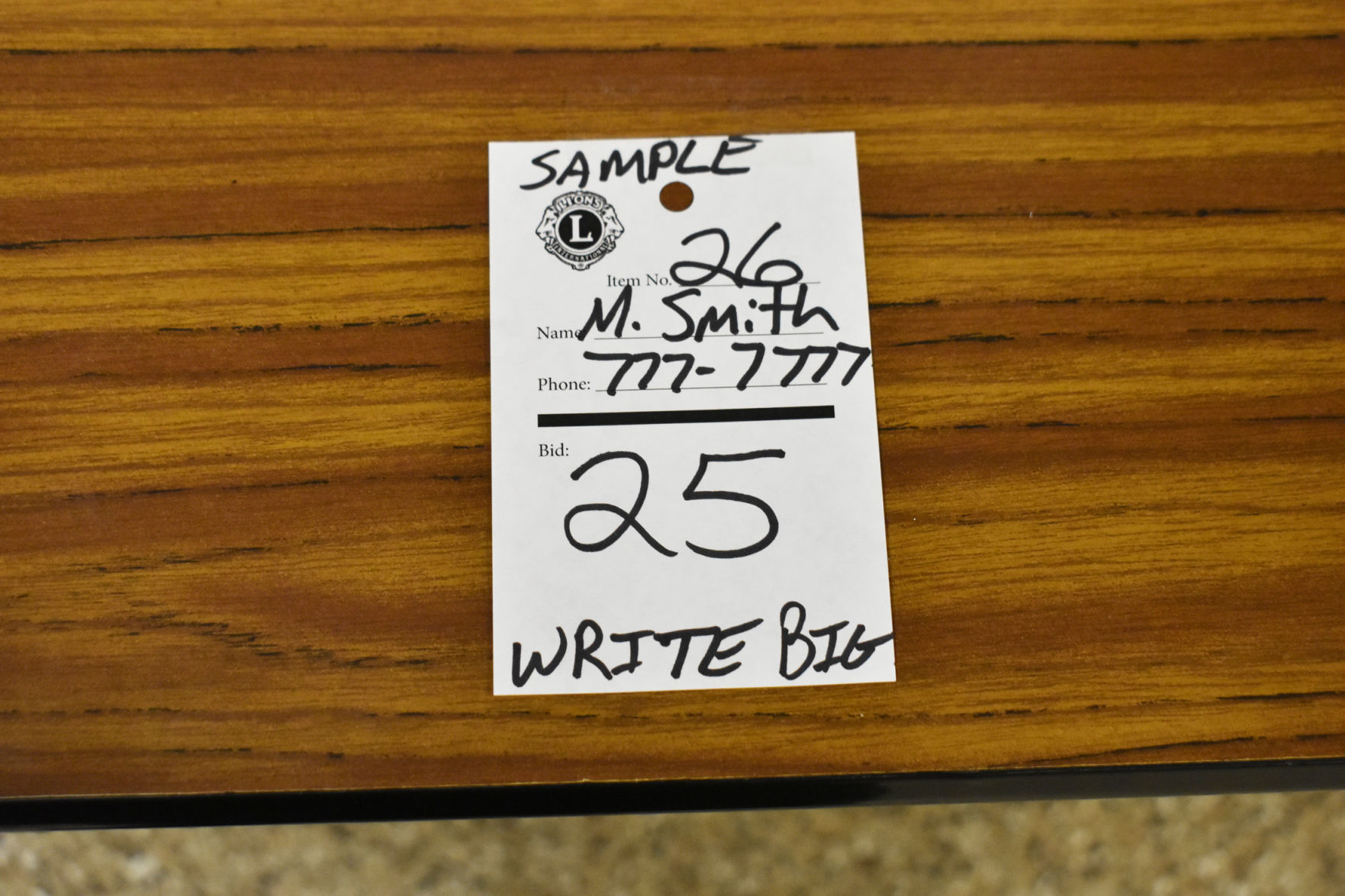 Bid ticket sample